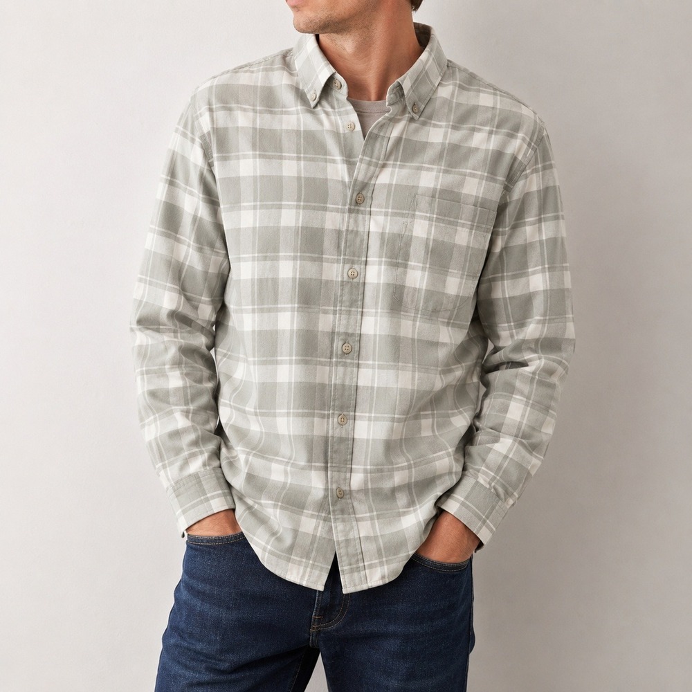 EDDIE BAUER Plaid Button Down Shirt Mens S Grey Classic Fit Outdoor Streetwear